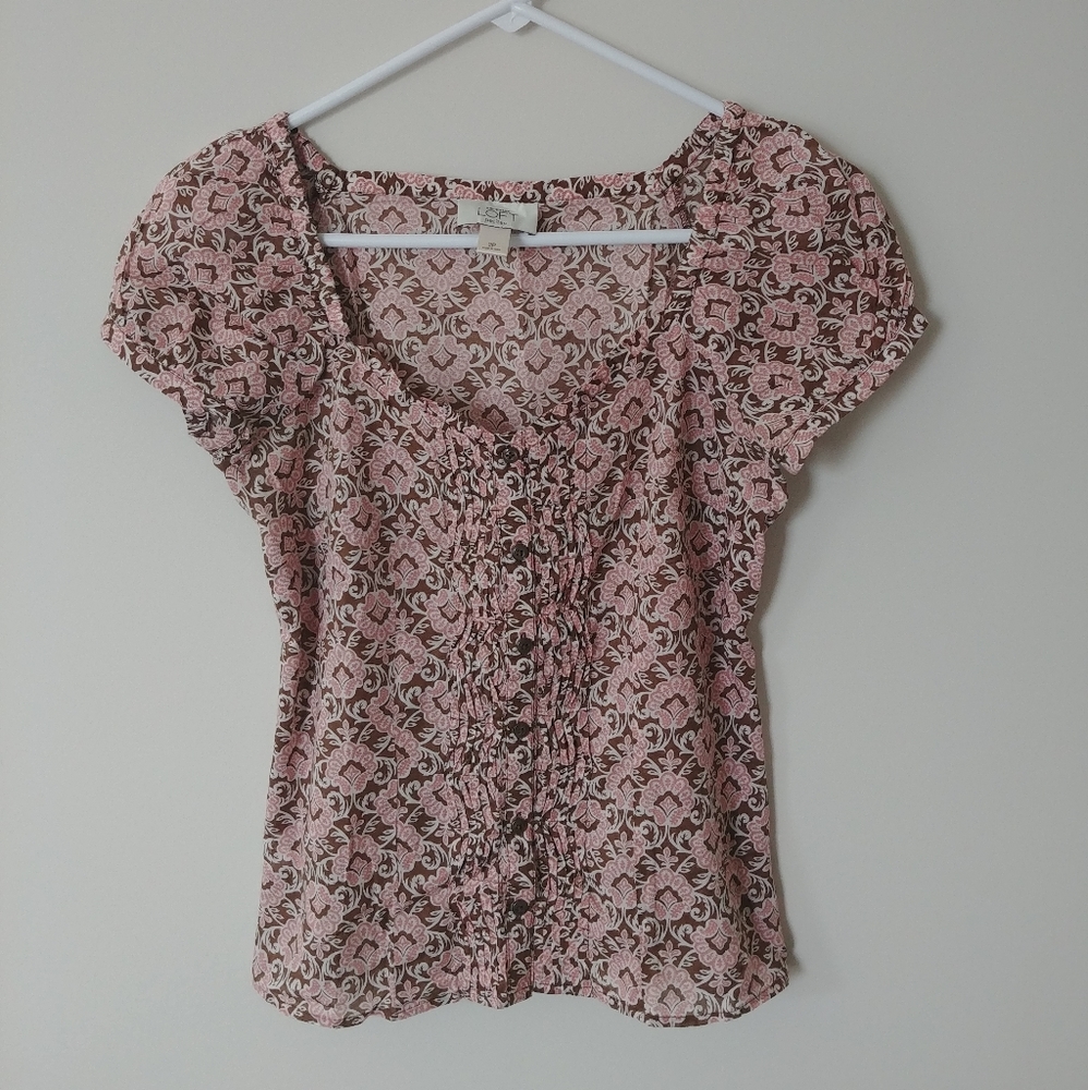 LOFT Brown and Pink Blouse